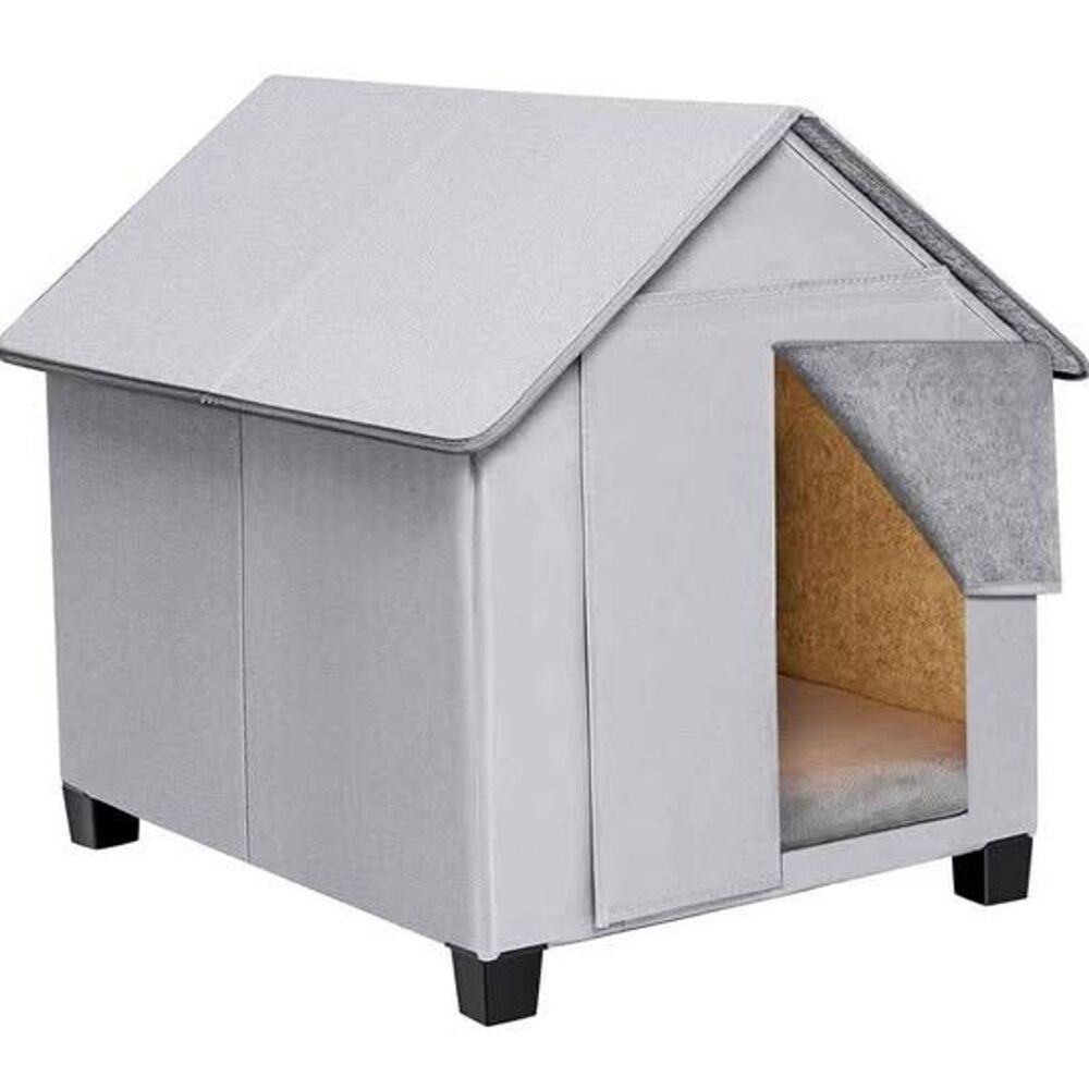 Outdoor Dog House, Elevated Foldable Removable Plush Mat Medium Dogs Up to 23"